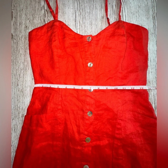 Cynthia Rowley Linen Red/Orange Button down Dress with pockets 4 - Picture 7 of 10